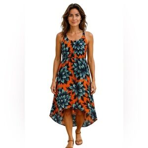 Maeve Anthropologie Women’s Size 8 Blue Floral Hi-Low Midi Dress – Sleeveless